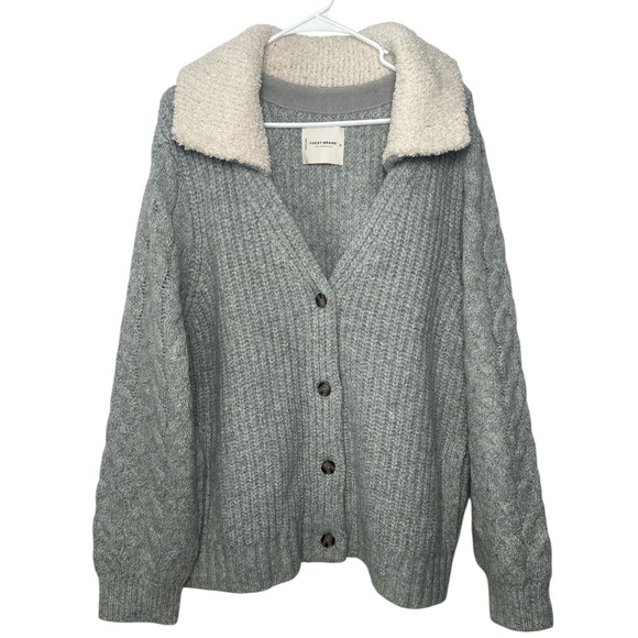Lucky Brand Women's Gray Wool Blend Cable Knit Cardigan Sweater Size XL - Picture 4 of 11